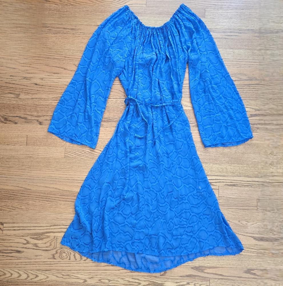 SID NEIGUM Silk Dress Runway Architectural Designer Blue Damask